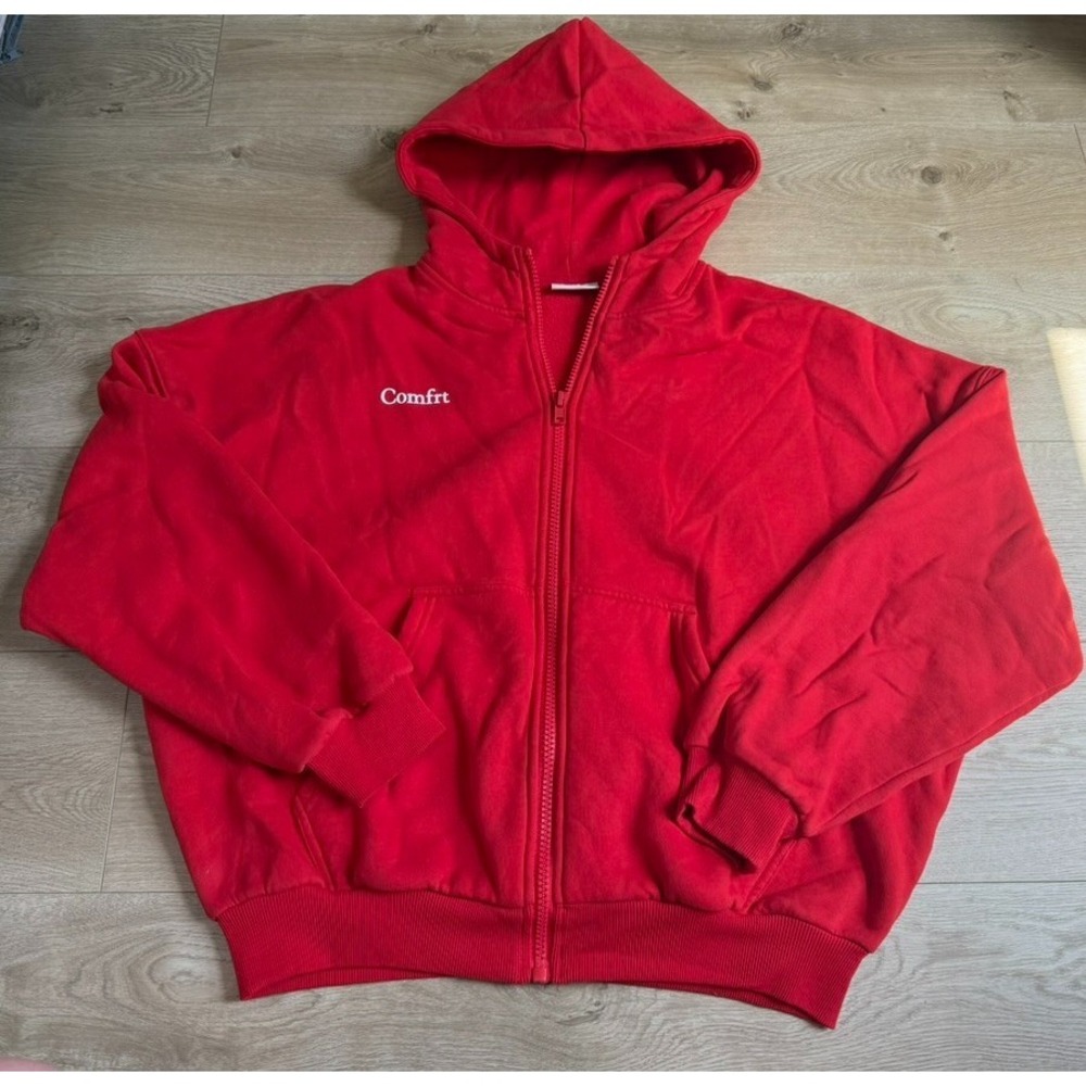 Comfrt Cloud Zip Hoodie Crimson Red Oversized Full Zip Sweatshirt Womens XS